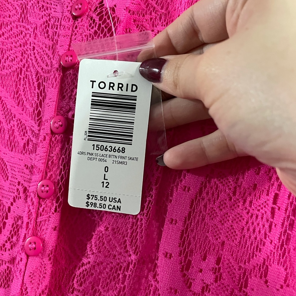PINK LACE BUTTON FRONT SKATER DRESS